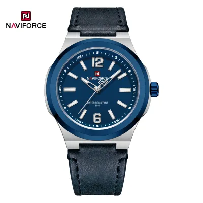 NAVIFORCE 9233 Classic Quartz Leather Men's Wristwatches Casual Wild Man Clock 30m Waterproof Male Watches with Seiko Movement - Silver Blue Blue